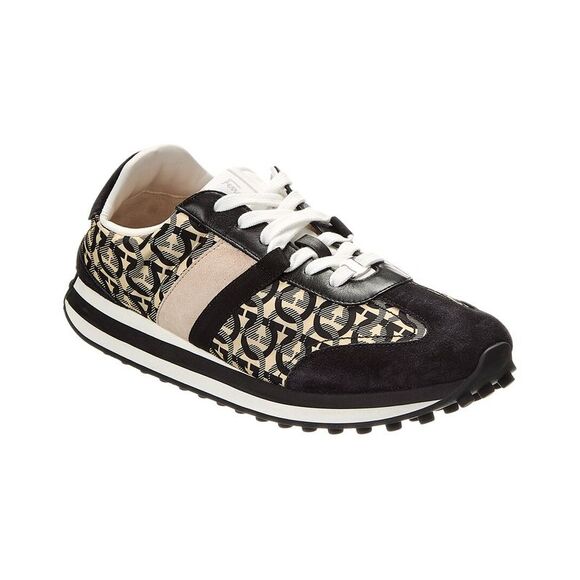 Ferragamo Lulio Tes Dolmias Suede-Trim Sneaker Black